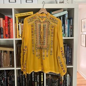 Johnny Was Yellow Embroidered Blouse